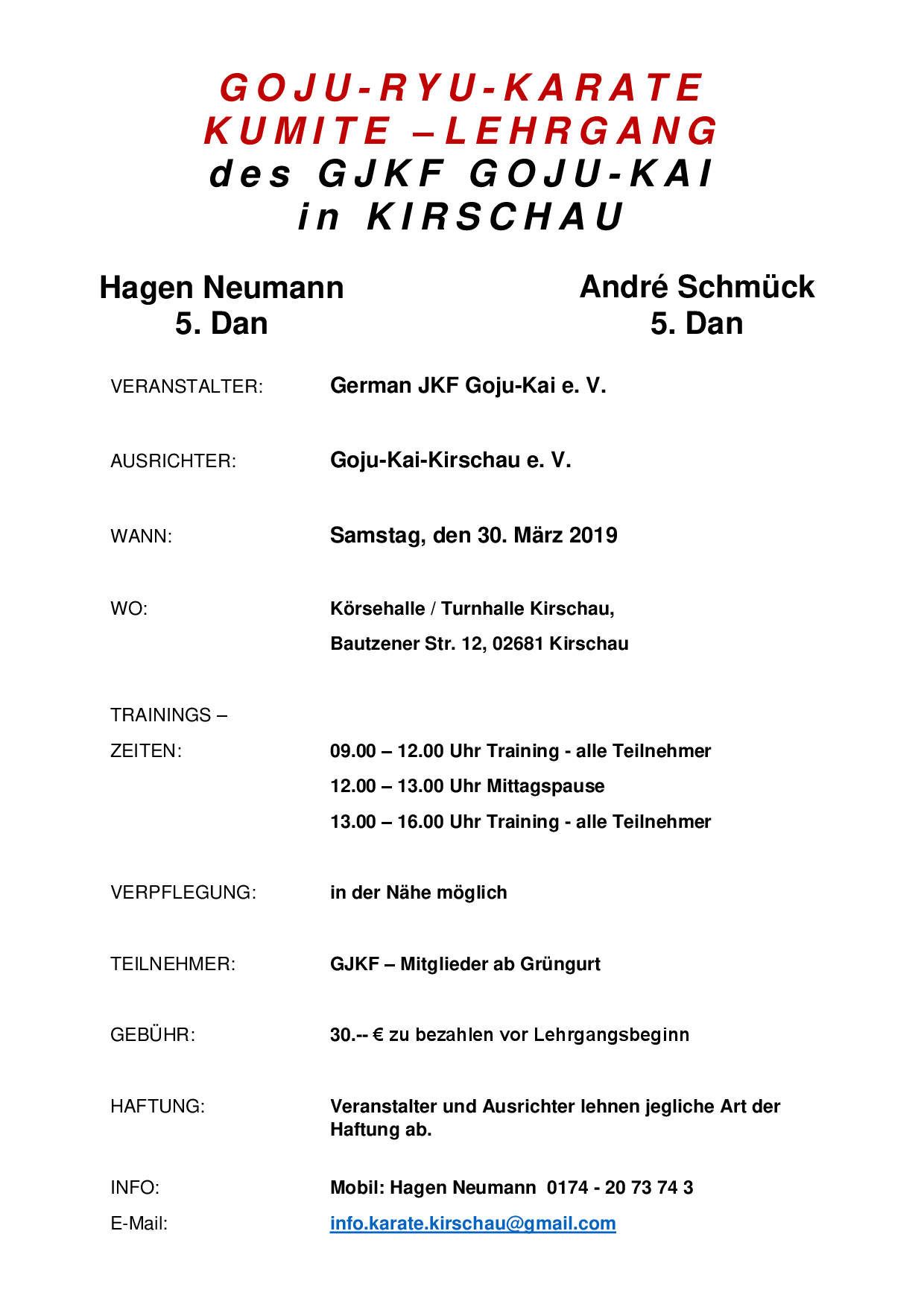 2019.03.30 Kumite Lehrgang Hagen Andre Kirschau 30.03.2019